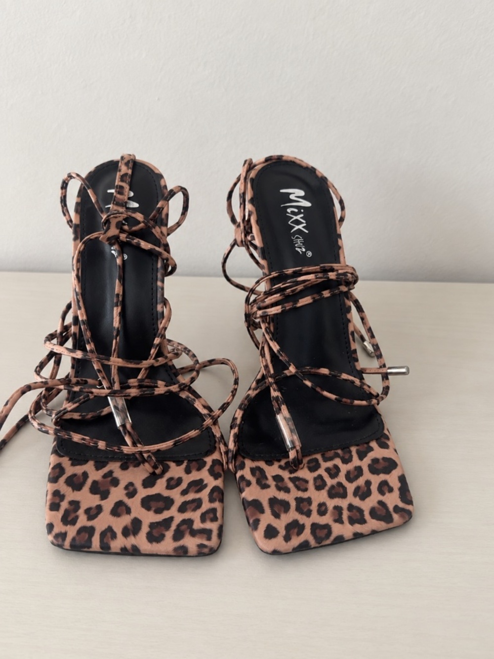 Mixx Shuz Leopard Lace-Up Heels